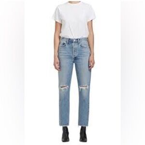 Agolde Riley High Rise Straight Jeans Distressed Size 28